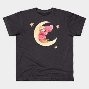 sloth on moon Kids T-Shirt